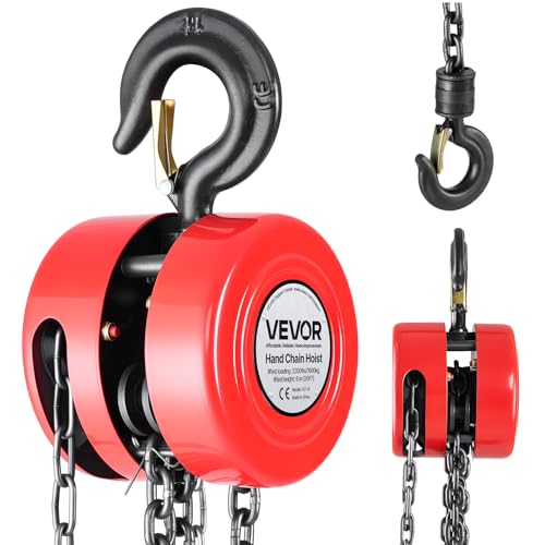 VEVOR Hand Chain Hoist, 1 Ton 2200 lbs Capacity, Manual Chain Block with Upgrade G70 Galvanized Chain, 20 ft Lifting Height, Heavy Duty Pulley Hoist for Garage Warehouse Automotive Machinery, Red