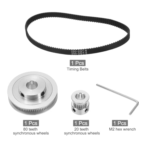 uxcell GT-2 Synchronous Wheel 20&80 Teeth 8&12mm Bore Aluminum Alloy for 3D