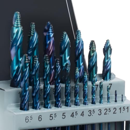 19 Piece Cobalt Stepped Point Drill Bit Set - size: 19 Pieces