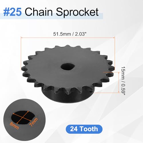 uxcell 2 Pcs #25 Chain Roller Sprocket 8 x 7mm Bore, 1/4" Pitch 24 Tooth C45 Carbon Steel ANSI #25 Roller Sprocket with Set Screws for ISO 04C Chain - size: 8 x 7mm Bore 24 Tooth