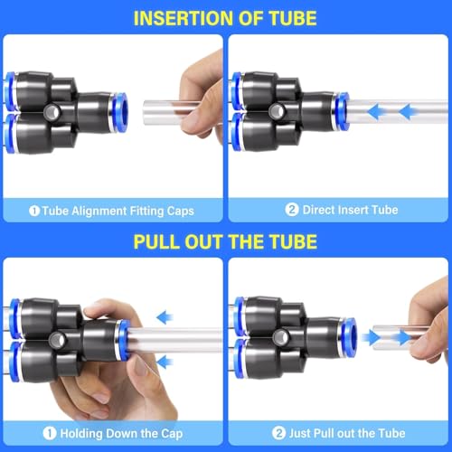 TAILONZ PNEUMATIC 1/4"3/8"1/2"1/8" Push to Connect Fitting NPT Thread Air Hose Fittings,Suitable for Nylon Tube PU Tube Air Tube and Other Connection Kits（Pack of 220） - size: Pack of 220