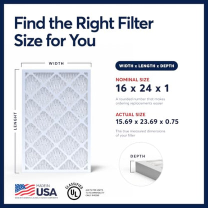 BNX TruFilter 16x24x1 Air Filter MERV 13 AC Filter, HVAC Furnace Filter, 6 Pack (ACTUAL SIZE 15.69"x23.69"x0.75") Allergies, Dust, Pet Dander & Smoke - MADE IN USA - MPR1500 / FPR 10 - size: 16x24x1 6-Pack