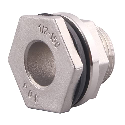 DERNORD 1/2" Female Bulkhead Water Tank Connector Stainless Steel Bulkhead Fittings Pack of 2 - size: 1/2 Inch, style: Pack of 2