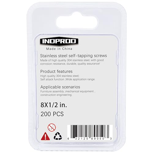 #8 × 1/2" Flat Head Phillips Wood Screw,Flat Head Self Tapping Screw Sheet Metal Screws Wood Screws, Stainless Steel 304 (18-8), 8 × 1/2-Inch, 200Pcs - color: Stainless Steel Screws, size: #8 x 1/2"
