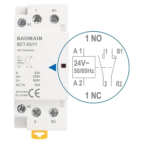 BAOMAIN 24V AC 2-Pole 63A Modular Contactor, 1NO1NC, DIN Rail Mount
