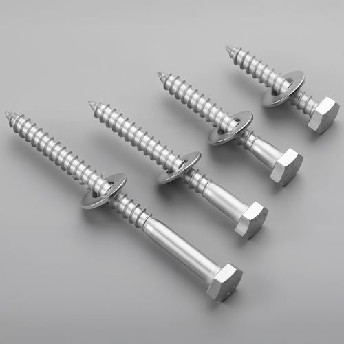 20 Sets 1/4" x 2-1/2" Hex Head Lag Screws Bolts with Flat Washers 304 Stainless Steel 18-8 Heavy Duty Lag Screw for Wood, Driver Bit Included - size: 1/4x2-1/2 (20sets)