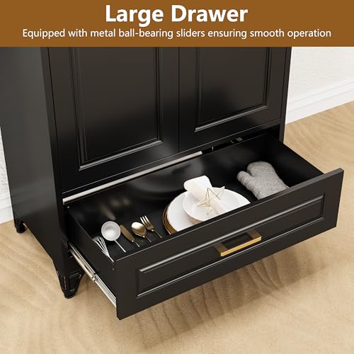 Polup 75" Metal Storage Cabinet, Tall Kitchen Pantry Cabinet with 1 Drawer - color: Black, size: 75"H - 1 Drawer