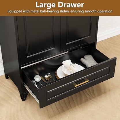 Polup 75" Metal Storage Cabinet, Tall Kitchen Pantry Cabinet with 1 Drawer - color: Black, size: 75"H - 1 Drawer