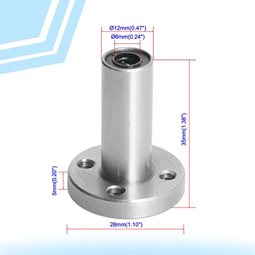 LMF6LUU Linear Ball Bearing Round Flange, ID 6mm, OD 12mm Linear Motion Ball Bearings Sae52100 Carbon Steel, 4 Rows of Steel Balls, Great for CNC, 3D Printer, Linear Rail Guide 2 PCS - size: LMF6LUU