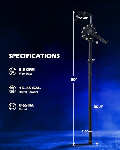 OMT 55 Gallon Drum Pump, Hand Water Pump Fits 5 to 55 Gallon Drums - color: Black Rotary Action Reinforced Pp Pump