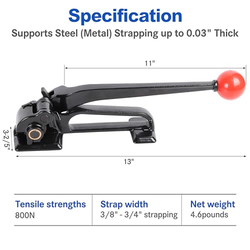 Heavy Duty Steel Strapping Tensioner Tool - for 3/8"-3/4" Metal Banding Tool Tensionining Strapping for 0.012-0.03" Thickness, Strapping Banding Tool for High Tensile Packging