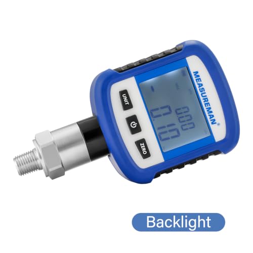 MEASUREMAN Digital Industrial Pressure Gauge 0-100psi, 0.2% FS, 1/4''NPT Lower, Stainless Steel Connection, Battery Powered, with Bluetooth and LED Light - size: 0-100psi