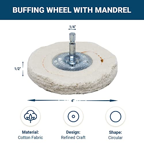 Benchmark Abrasives 4" Cotton Cushion Sewn Buffing Polishing Wheel for Bench Grinder with 1/4" Mandrel, for Polishing Finishing Smoothing on Aluminum, Stainless Steel (Cotton Cushion)