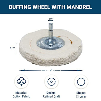 Benchmark Abrasives 4" Cotton Cushion Sewn Buffing Polishing Wheel for Bench Grinder with 1/4" Mandrel, for Polishing Finishing Smoothing on Aluminum, Stainless Steel (Cotton Cushion)
