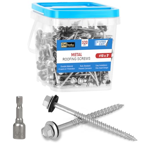 #10×3Inch Metal Roofing Screws 320-PCS Hex Head Rustpert Coating Screws - size: #10×3