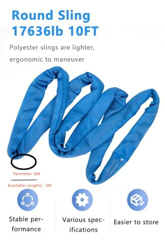 Round Sling 17636lb 10FT Sling Strap Rigging Polyester Endless Lift Sling for Hoist Heavy Duty Objects Heavy Duty Poly Lifting Sling Polyester Endless Round Sling【8T-3M】 - size: 8T-3M