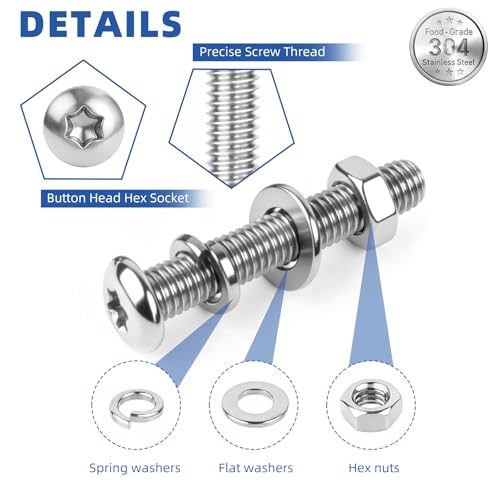 276Pcs M5 Torx Bolts and Nuts Set, Round Head Torx Screws Bolts, Pan Head Machine Screws, Security Anti-Theft Screw, 304 Stainless Steel, Full Thread Pitch : 0.8 mm, with T25 Wrench. - color: Stainless Steel, size: M5 Torx Pan Kit