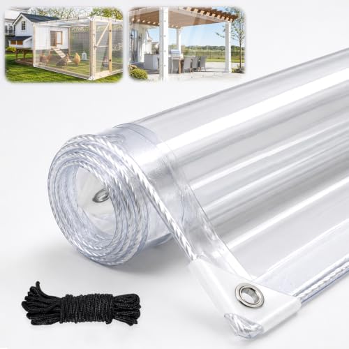 LC&QS Clear Tarps Heavy Duty PVC, Transparent Tarp Durable Waterproof Dustproof Windproof, Tarpaulin with Grommets & Ropes for Greenhouse, Patio, Garden, Pavilion, Chicken, Porch, Outdoor（6' x 10'） - size: 6' x 10'（1.8x3m）
