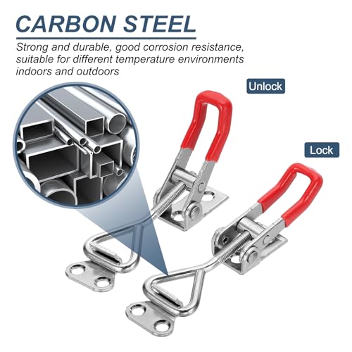 HARFINGTON 2pcs Adjustable Toggle Clamp M5 x 25mm 220lbs Holding Capacity 4001 Style Quick Release Pull Latches Clamps Hasp for Smoker Lid Jig Tool Box Case, Silver Red - color: Silver Red, size: M5 x 25mm + 220lbs