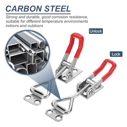 HARFINGTON 2pcs Adjustable Toggle Clamp M5 x 25mm 220lbs Holding Capacity 4001 Style Quick Release Pull Latches Clamps Hasp for Smoker Lid Jig Tool Box Case, Silver Red - color: Silver Red, size: M5 x 25mm + 220lbs