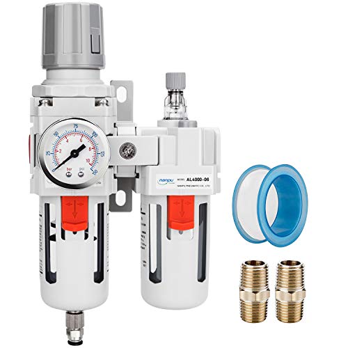 NANPU 3/4" NPT Air Filter Regulator Lubricator Combo, Water Separator - size: 3/4" NPT, style: Semi-Auto Drain