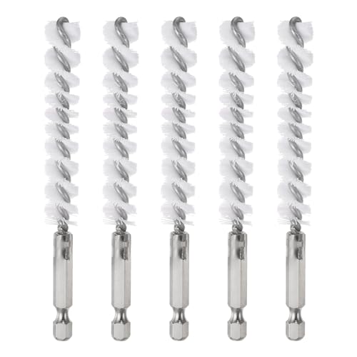 HARFINGTON 5Pcs Nylon Bore Brush 12mm Dia Cleaning Twisted Wire Brush Tube Pipe Cleaner with Handle 1/4 Inch Hex Shank for Tubes, Ports, Bearings - size: 12mm
