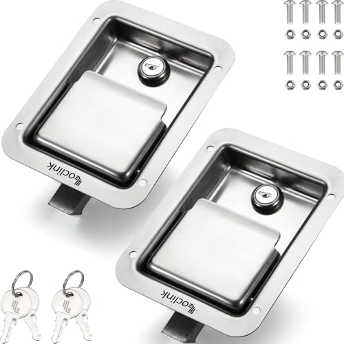 Truck Tool Box Lock Replacement kit, 2PCS Stainless Steel Paddle Latch Truck Bed Toolbox Handle, Trailer Door, RV, Camper, ATV, UTV, 5.85" L x 4.25" W with Keys - color: Silver, size: 2PC (5.5"L x 4.3"W x 1.6"H)