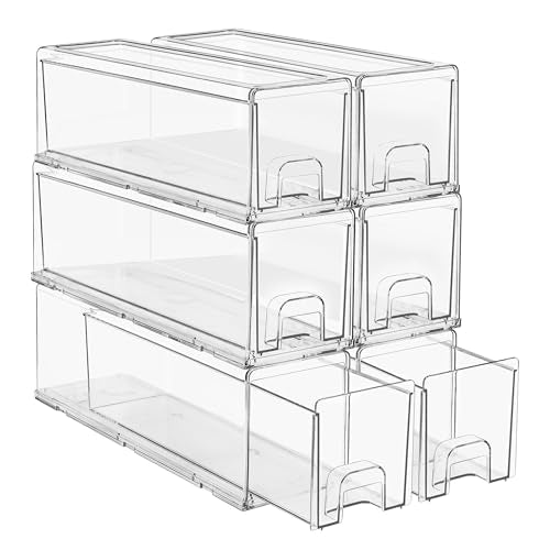 Sorbus Clear Stackable Storage Drawers with Pull-Out Bins (Small, 6 Pack) - color: 6 Pack, size: Small