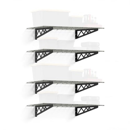 SafeRacks Steel Garage Wall Shelves 4-Pk w/Hooks, 500lb, Hammertone (24x48) - color: Hammertone, size: 24"x48" (4-Pack)