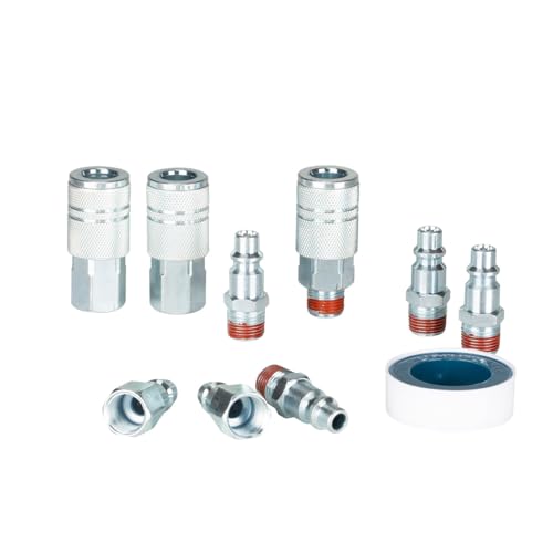 SANFU 3/8’’ Sealed Pre-Coated Air Hose Quick Connect Fittings, High Flow 3PCS Air Coupler and 6PCS Air Plug With 3/8 Inch NPT Threads, I/M Type 10PCS Kits, Leak-Free - style: 10 - Pieces