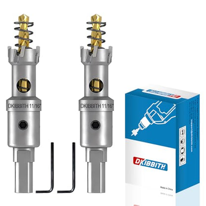 DKIBBITH TCT Hole Saw Set, 2-Pack 11/16" (18mm) Heavy Duty Tungsten Carbide Tipped Hole Cutters for Stainless Steel, Copper, Iron, Brass, Plastic with Titanium-Plated Pilot Drill Bits - size: 11/16"(18mm)