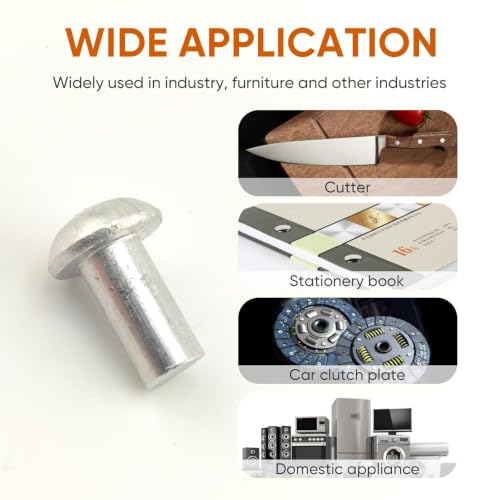ALLCLEAN 1/8" Diameter X 1/2" Length Solid Aluminum Brazier Head Rivets,Aluminum Boat Rivets,Round/Dome Head Rivet,Pack of 350 - size: 1/8" x 1/2"