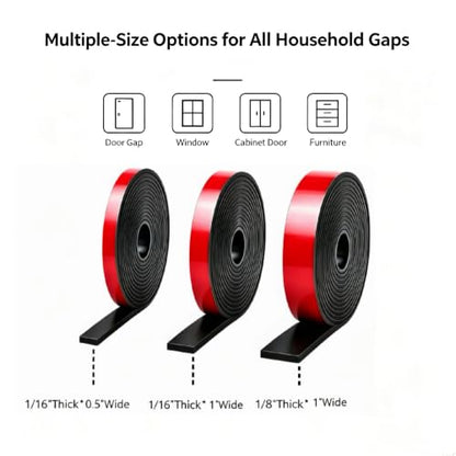 Black Adhesive Solid Rubber Strips Self Stick Neoprene Rubber Rolls Sheets - size: 1/16"Thick*1/2"W*180"L