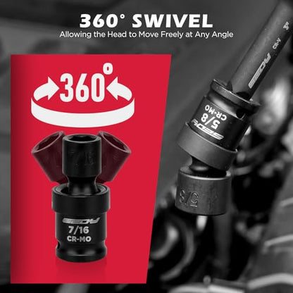 71-Piece 3/8" Drive Master Impact Socket Set, SAE and Metric, 5/16"- 3/4", 8mm - 22mm, Cr-V, Cr-MO, Universal Joint Deep Standard Sockets with Ratchet Handle, Swivel Sockets, Extension Bars, Adapters - size: 71 PCS 3/8"Drive Master