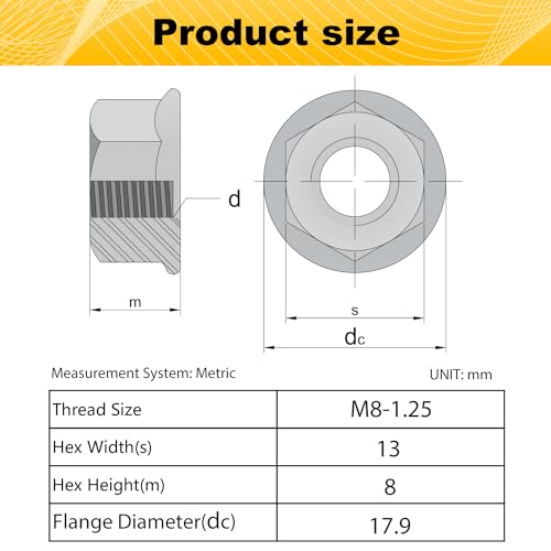 M8x1.25 Serrated Flange Hex Nuts for Mini Bike Engines 30 Pack - size: M8