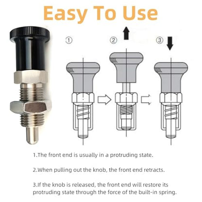 2Pcs Push Fit Ball Nose Spring Plunger, Stainless Steel Spring Knob Plunger Non-Locking Spring Indexing Plunger Hand Retractable Spring Plunger Pin for Industrial Equipment (M6) - size: M6
