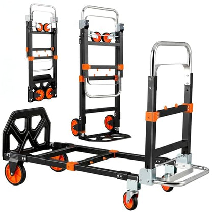 TLGREEN 3-in-1 Convertible Hand Truck, 600 lb, 4 Silent Wheels, Orange - color: Orange