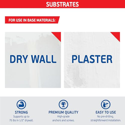 Self Drilling Drywall Anchors Zinc with Drywall Screws (50 Metal Anchors & 50 Screws) – Heavy Duty Plaster/Hollow Wall Anchors for Drywall Kit – 3/8", 1/2", 5/8" – 75 lbs Holding Strength