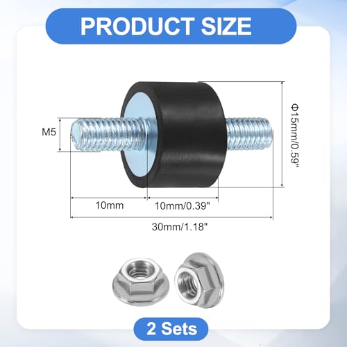 uxcell 2Pcs M5 x 10mm Rubber Mounts, 10 x 15mm Cylindrical Anti Vibration Isolator Studs Shock Absorber Double Studs with Nuts for Car Bobbin Generator Air Compressors - size: M5 x 10mm, 10 x 15mm