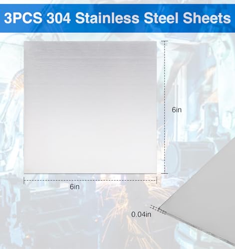 304 Stainless Steel Sheet - 6in x 6in x 0.04in, Stainless Steel Sheet Metal, 3 PCS Stainless Steel Sheets