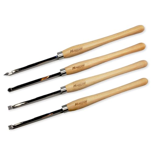 Hurricane Turning Tools, Full-Size Carbide Tipped 4 Piece Tool Set with Radius Rougher For Woodturning