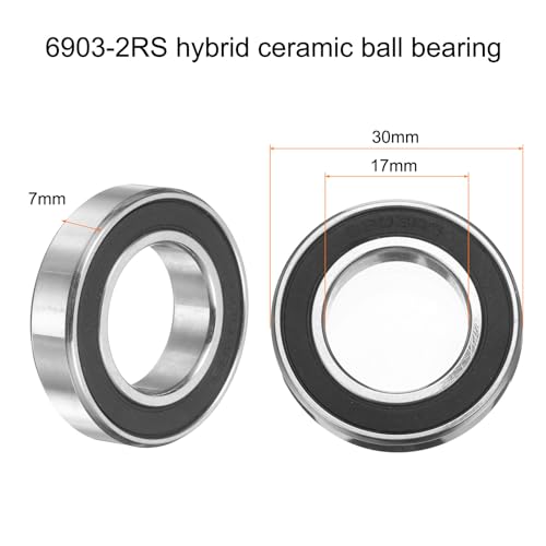 uxcell 6903-2RS Hybrid Ceramic Deep Groove Ball Bearings 17x30x7mm Si3N4 Silicon Nitride Balls Steel Rings Double Sealed Bearing for Motors, CNC Spindles (ABEC5) - size: 6903-2RS
