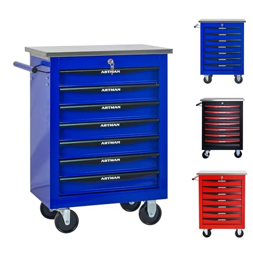 Rolling Tool Chest,Stainless Steel Worktop,Blue,7‑Drawer - color: Blue, size: 7-Drawers