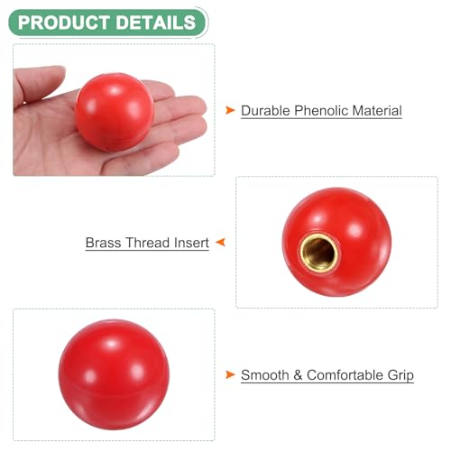 M METERXITY 4-Pack Threaded Ball Knobs, M12 Female Thread 40mm Dia. Thermoset Ball Knob for Lathe/Machine/Lawn Mowers, Round Phenolic Brass Insert Lever Handle [Red] - color: Red, size: M12x40mm