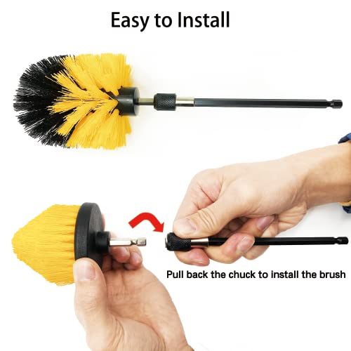 8 Pack Drill Brush Attachment Set,1/4in Power Scrubber Brush + Extend Long Rod, Power Cleaning Scrub Brush for Bathroom, Tub, Tile, Floor, Grout, Boat(White) - color: White