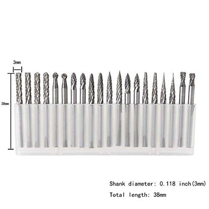 20pcs Solid Carbide Burr Set 0.118‘’（3mm） Shank
