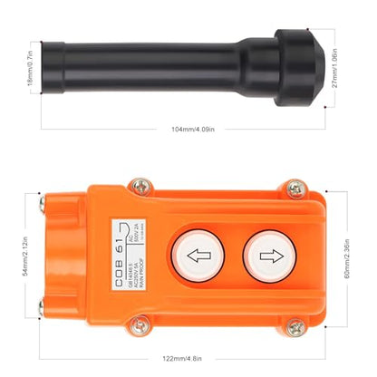 COB-61 Crane Control Pendant Station (6PCS) — Dual-Button Hoist Push Switch (Up/Down), Orange, 5A/2A, 250VAC+500VAC, 12x6.5x5cm