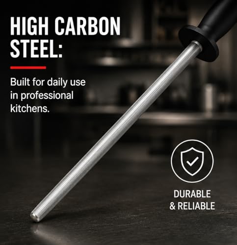 Professional Butcher’s Honing Steel – Round Rod for Chefs, Meat Cutters, and Home Kitchens – Carbon Steel Knife Alignment Tool with Non-Slip Handle (14 inch) - size: 14 inch