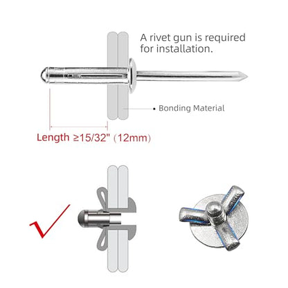 50Pcs Trifold Aluminum Exploding Blind Rivets, Silver, 3/16"x1-3/16" - color: Silver, size: 3/16"x1-3/16"