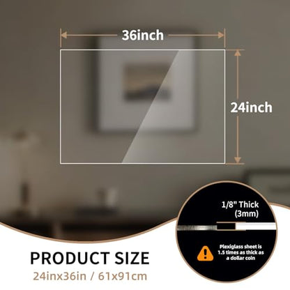 2 Pack 24" x 36" Plexiglass Sheets 1/8 inch Thick (3mm) - size: 24" x 36", 3mm Thick